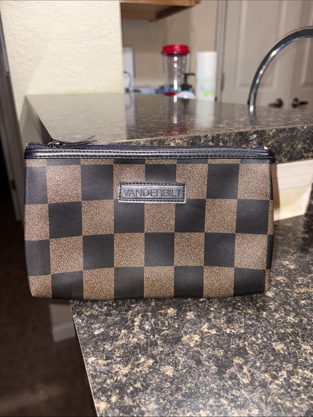 Vanderbilt Brown Checkered Zip Pouch